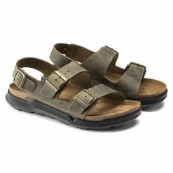 Budget ✨ Birkenstock Milano Oiled Leather Faded Khaki 🔥 -men-sandals Shop 1018427 pair