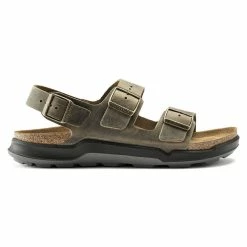 Budget ✨ Birkenstock Milano Oiled Leather Faded Khaki 🔥 -men-sandals Shop 1018427 side