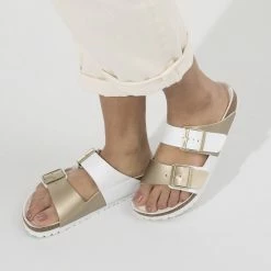 Deals 💯 Birkenstock Arizona Birko-Flor White/Gold ✔️ -men-sandals Shop 1019996 f closeup f