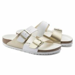 Deals 💯 Birkenstock Arizona Birko-Flor White/Gold ✔️ -men-sandals Shop 1019996 pair