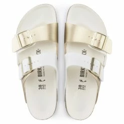 Deals 💯 Birkenstock Arizona Birko-Flor White/Gold ✔️ -men-sandals Shop 1019996 top