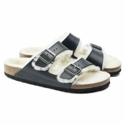 Best Sale ❤️ Birkenstock Arizona Shearling Oiled Leather Navy 😉 -men-sandals Shop 1021063 pair
