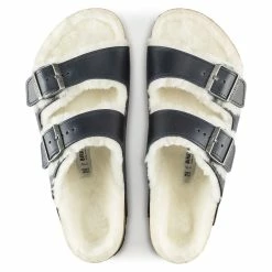 Best Sale ❤️ Birkenstock Arizona Shearling Oiled Leather Navy 😉 -men-sandals Shop 1021063 top