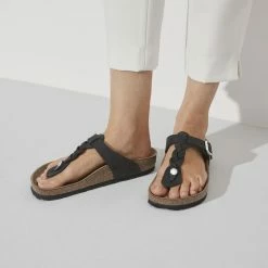 Best Sale 🤩 Birkenstock Gizeh Oiled Leather Black 🎁 -men-sandals Shop 1021349 f closeup f