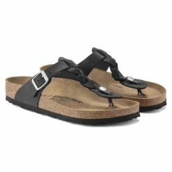 Best Sale 🤩 Birkenstock Gizeh Oiled Leather Black 🎁 -men-sandals Shop 1021349 pair