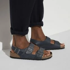 Best Sale 💯 Birkenstock Milano BS Natural Leather Midnight ✔️ -men-sandals Shop 1022481 f closeup m