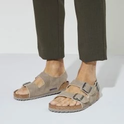 Hot Sale 🧨 Birkenstock Milano Micro Fibre Desert Dust Gray Taupe 🤩 -men-sandals Shop 1023053 f closeup m