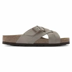 Coupon 🎁 Birkenstock Lugano Suede Leather Taupe 💯 -men-sandals Shop 1024513 side