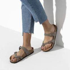 Best deal 🎁 Birkenstock Mayari Birko-Flor Nubuck Stone 😍 -men-sandals Shop 71071 f closeup f